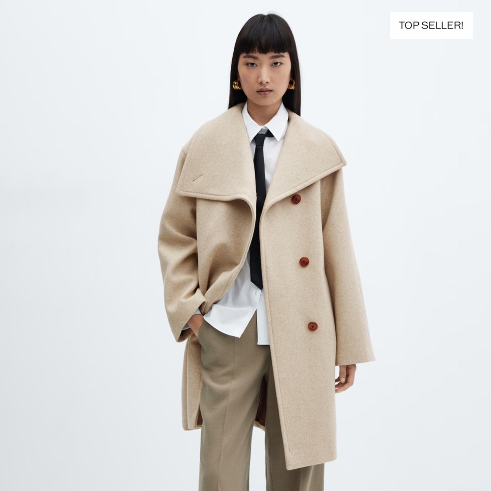 NWT Mango Midi Maxi Lapel Coat - Light/Pastel Grey